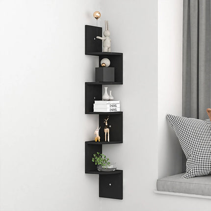 Wooden Zigzag Floating Corner Shelves 5-Tier Black