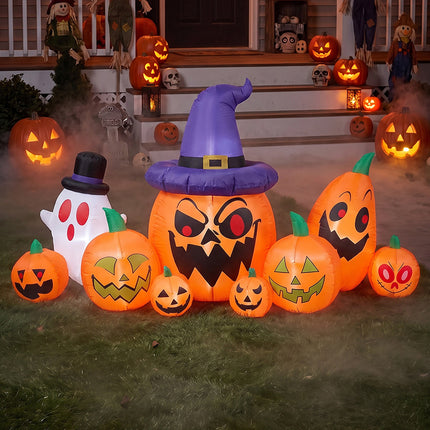 8ft Halloween Inflatable Pumpkin Outdoor Decorations with Ghost