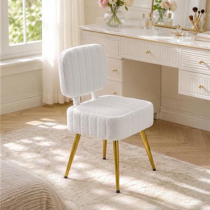 Teddy Fleece Vanity Chair with Storage & Folding Backrest