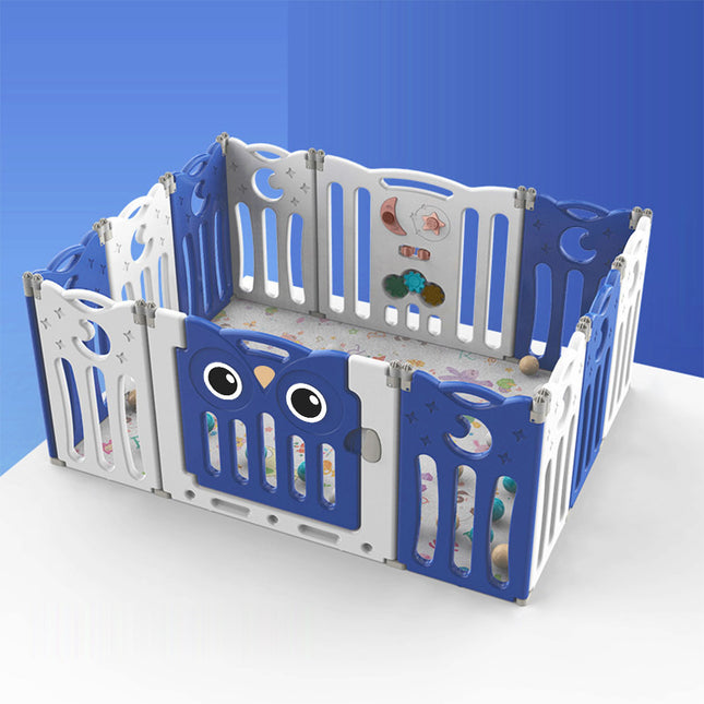 Kids Child Playpen Foldable Safety Gate Fence with Lock, Blue 12 Panels