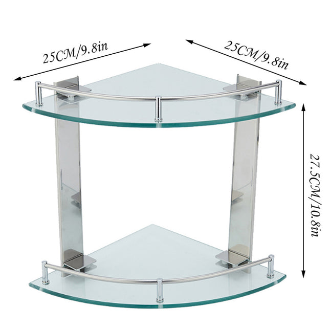 2-Tier Corner Shower Caddy with Tempered Glass Panel 25x25cm