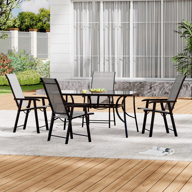 Set of 5 Garden 120CM Ripple Glass Rectangle Umbrella Table and Folding Chairs Set, Black