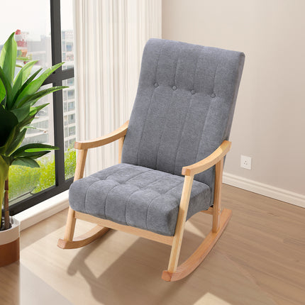 Dark Grey Velvet Upholstered Tufting Rocking Chair with Rubberwood Frame