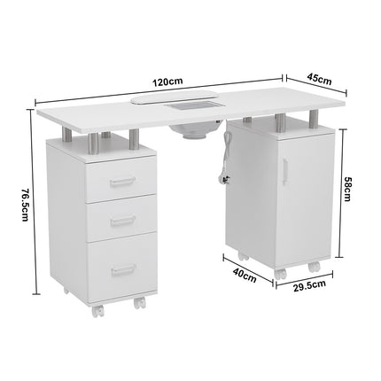 White Professional Manicure Table Nail Desk with Dust Collector