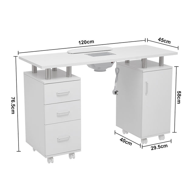White Professional Manicure Table Nail Desk with Dust Collector 120cm