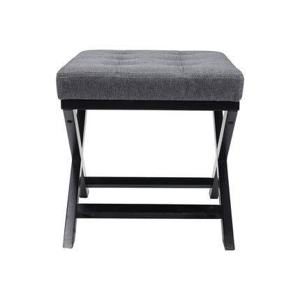Linen Buttoned Footstool with X shaped Legs