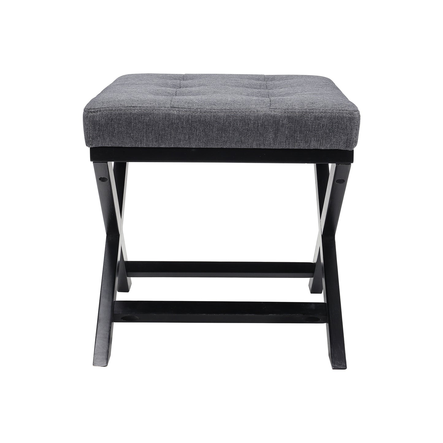Linen Buttoned Footstool with X shaped Legs