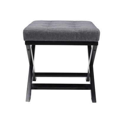 Linen Buttoned Footstool with X shaped Legs