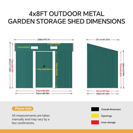 4x8FT Metal Pent Roof Garden Tool Shed