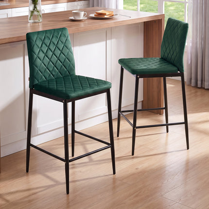 2PCS Velvet Upholstered Bar Stools with Backrest