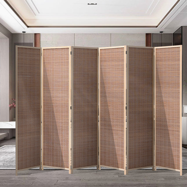 Brown Bamboo Woven 6 Panel Folding Room Divider Privacy Screen 300x180cm