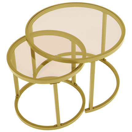 Set of 2 Gold Glass Round Nesting Coffee Table