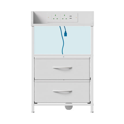 Nightstand Bedside Table with Charging Station and LED Lights