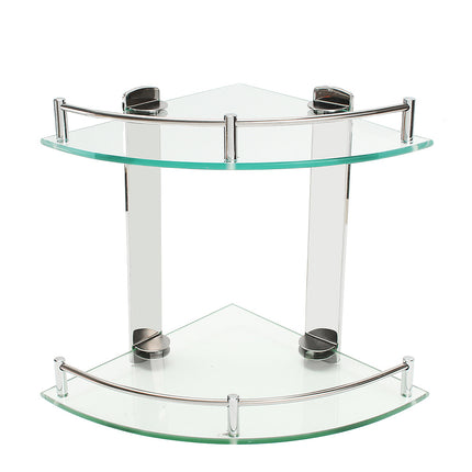 2-Tier Corner Shower Caddy with Tempered Glass Panel 25x25cm