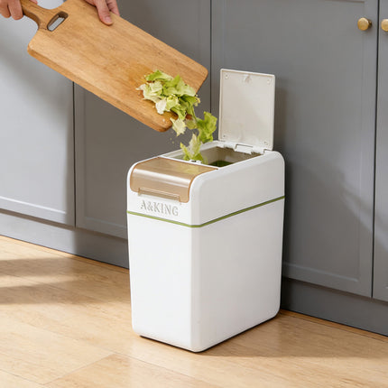 18L Slim Rubbish Bin With Press-Top Lid for Kitchen Bathroom