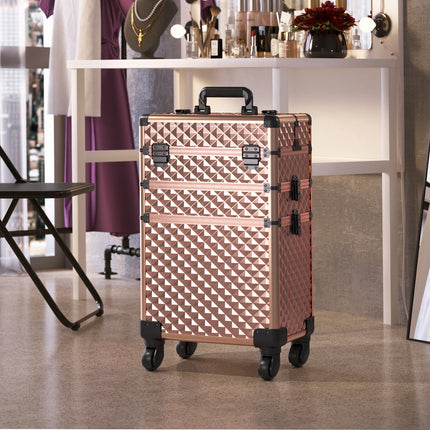 3 in 1 Portable Cosmetic Case With Telescopic Handle and Wheels