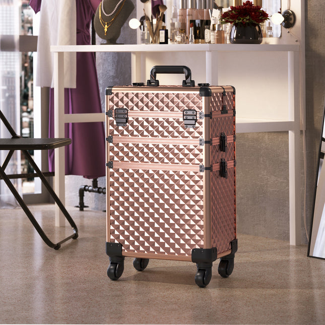 3 in 1 Portable Cosmetic Case With Telescopic Handle and Wheels