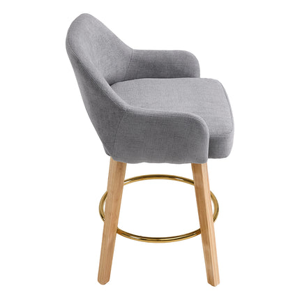 Set of 2 Swivel Chenille Upholstered Bar Stools with Wooden Legs
