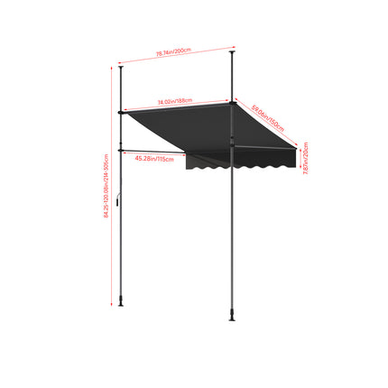 Outdoor Manual Retractable Patio Awning with Hand Crank 150-300cm W