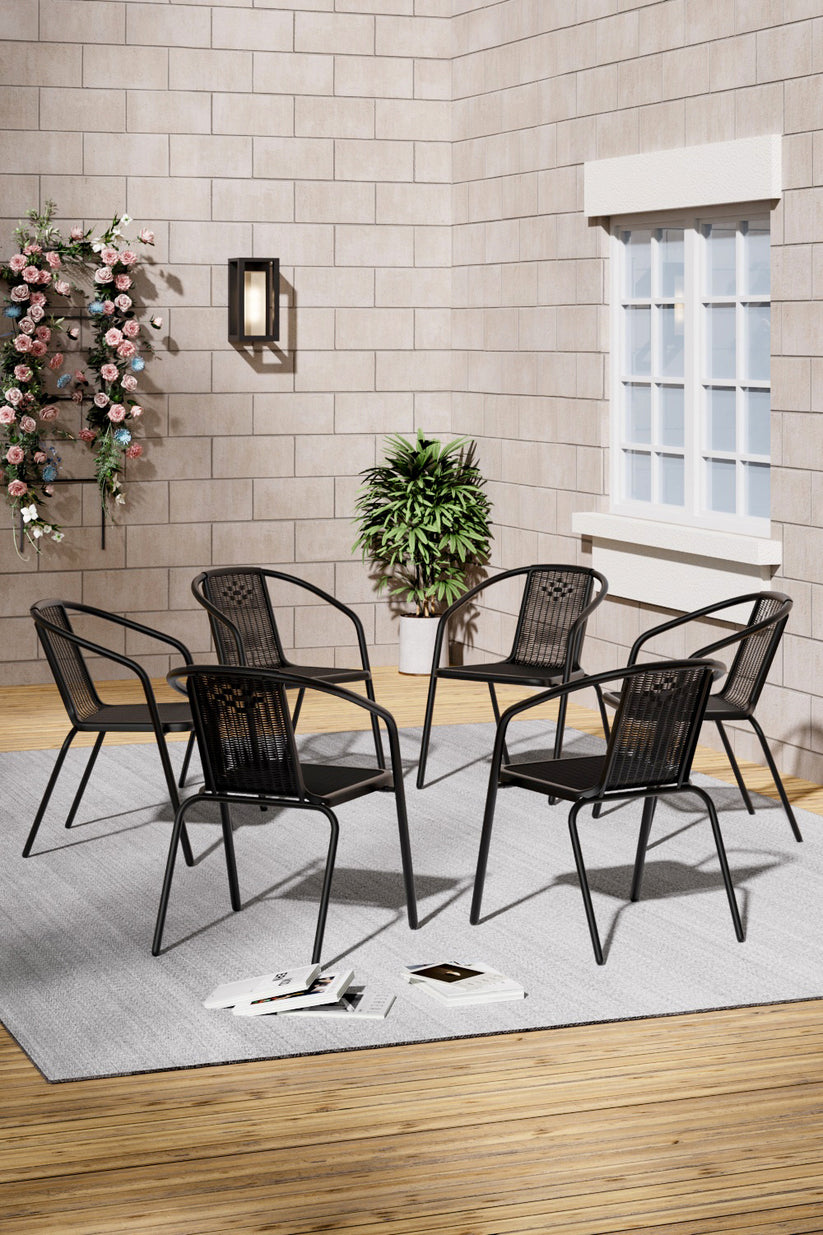 Set of 6 Black Garden Patio Metal Wicker Chairs ??? Bathroom Deco