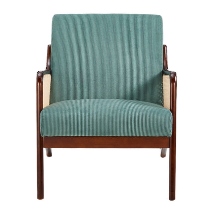 Corduroy Armchair with Rattan Armrest