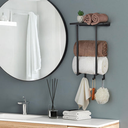 Modern Black Iron Wall-Mounted Towel Rack with Triple Hooks