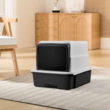Large Hooded Top Entry Cat Litter Box with Scoop