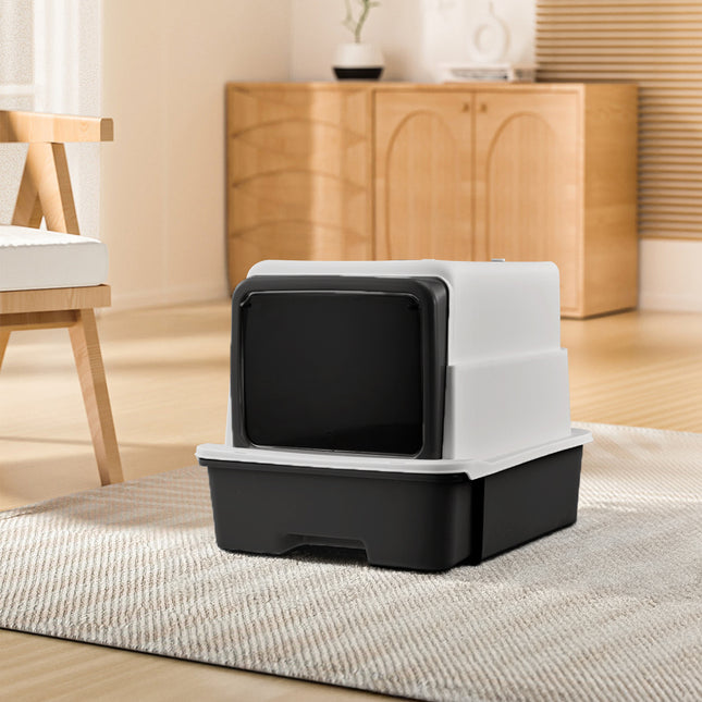 Large Hooded Top Entry Cat Litter Box with Scoop