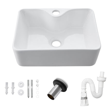 Rectangular Ceramic Countertop Basin with Central Drain Set