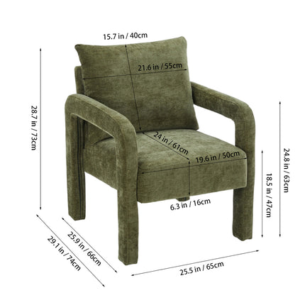 Chenille Upholstered Accent Chair with Lumbar Pillow