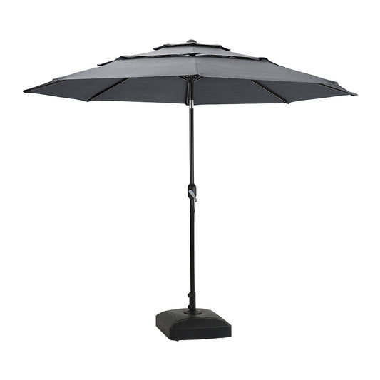 3x3M Light Grey Outdoor Parasol 3 Tier Umbrella Crank Tilt with Base