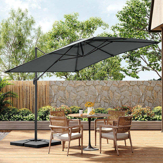 3M Large Garden Roma Tilting Aluminium Cantilever Parasol With Petal Base, Dark Grey