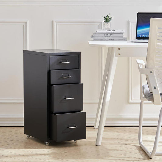 Office Rolling File Cabinet with 4 Drawers Shelf and Wheels, Black