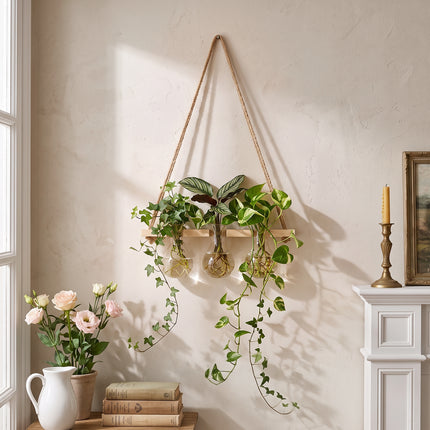 Wall Hanging Plant Propagation Station with 3 Vases & Wooden Frame