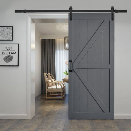 Dark Grey Farmhouse Style Wooden Barn Door with 200cm Sliding Kit