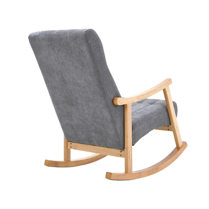 Dark Grey Velvet Upholstered Tufting Rocking Chair with Rubberwood Frame