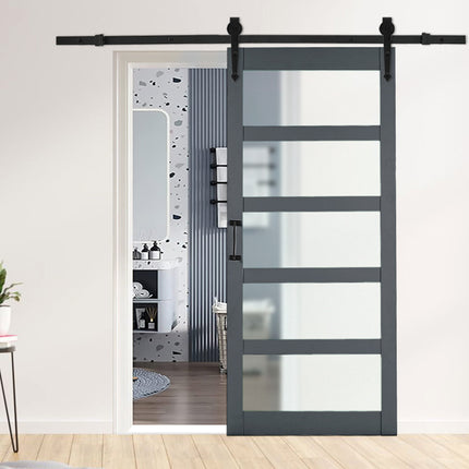 Dark Grey Farmhouse Style MDF Wooden Barn Door with 200cm Sliding Kit