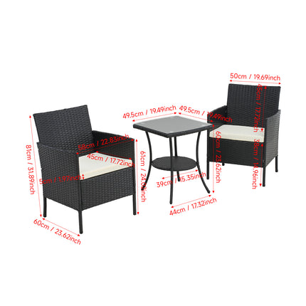 3-Piece PE Rattan Garden Furniture Bistro Set