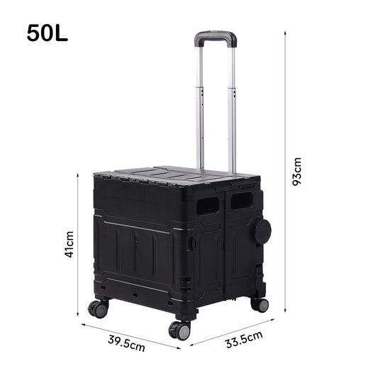 Black 50L Cable Stayed Collapsible Rolling Utility Crate Shopping Cart