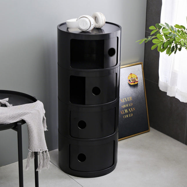 32cm Cylindrical 4 tiered Drawer Storage Drawer Unit Black