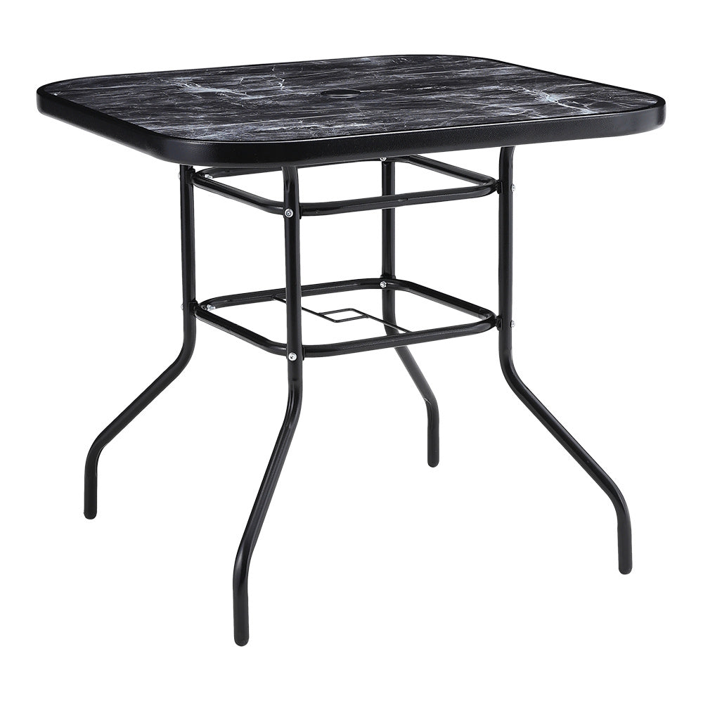Black Square Garden Tempered Glass Marble Coffee Table
