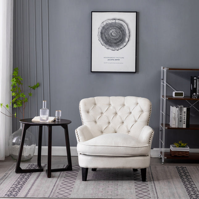 Beige Bread Buttoned Armchair with Double Thick Cushion