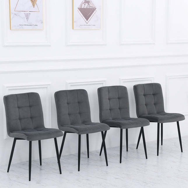 Set of 4 Matte Velvet Padded Dining Chairs Dark Grey 82cm H