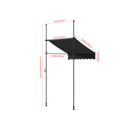 Outdoor Manual Retractable Patio Awning with Hand Crank 150-300cm W