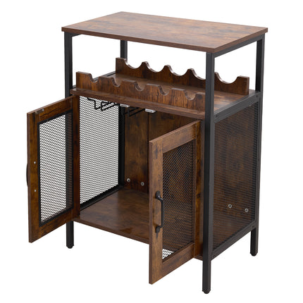 Wooden Wine Bar Cabinet with Wine Rack and Stemware Holders
