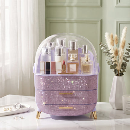 Countertop Portable Oval Makeup Storage Box with Transparent Cover