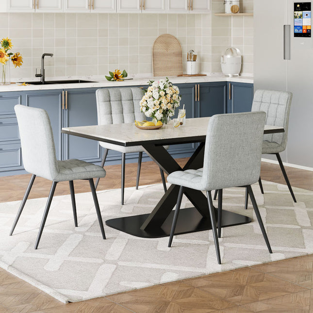 4Pcs Tufted Modern Armless Dining Chairs with Metal Legs