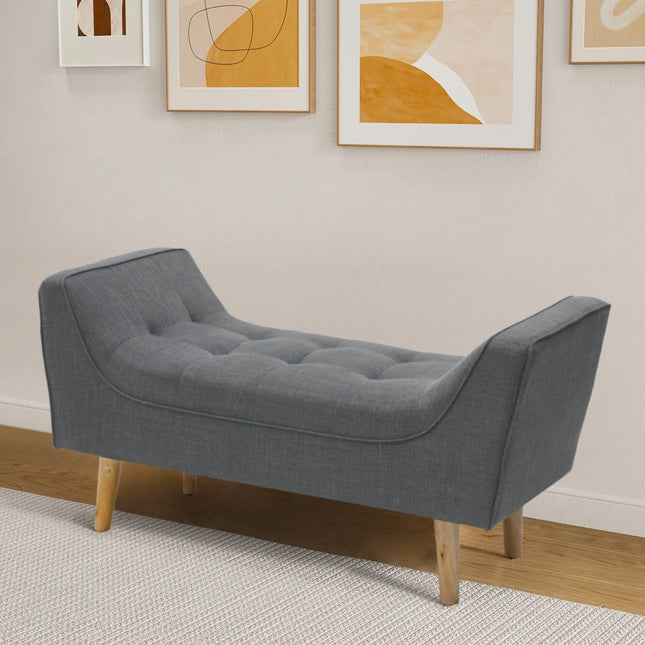 Grey 110cm Soft Chenille Upholstered Bench with Wooden Legs