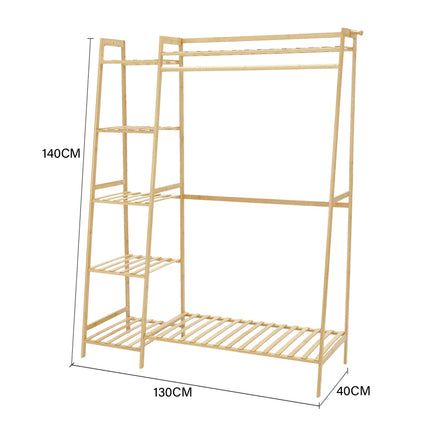 Bamboo Bedroom Garment Clothes Rack Natural 130cm