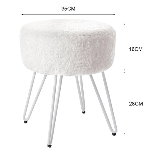 35CM Round Fluffy Velvet Dressing Table Stool Wire Legs White